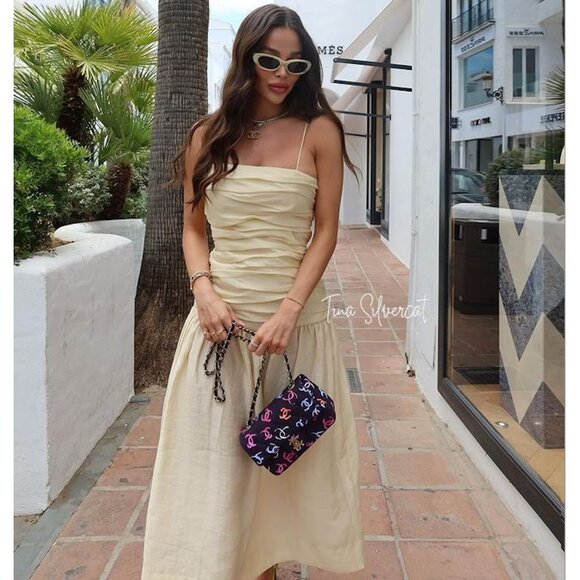 BLOGGER'S FAVE! Zara Draped Midi Dress Taupe Brown NWT - Picture 4 of 17